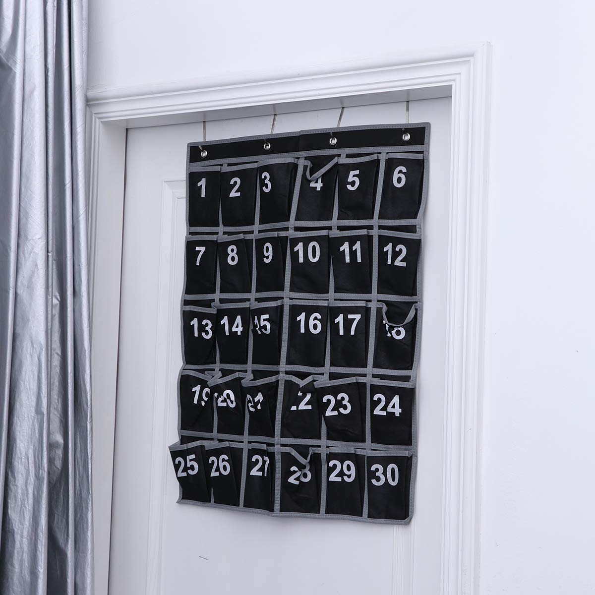 NUOBESTY 30-Pocket Hanging Organizer with Numbered Pockets - Black Wall Chart for Classroom, Office & Home - Perfect for Cell Phones, Pens, Sundries & School Supplies Storage