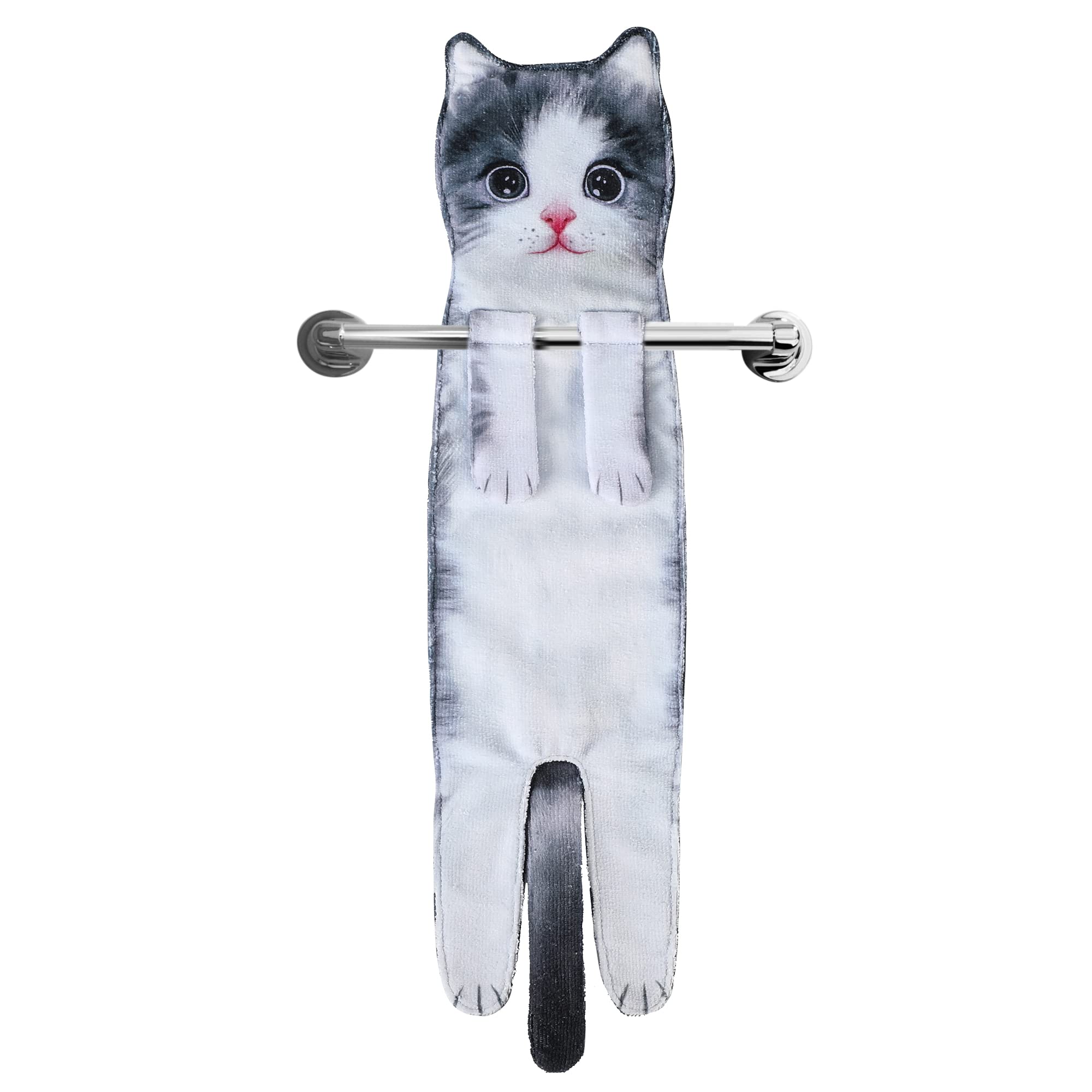 AGRIMONY Funny Cat Hand Towels for Bathroom & Kitchen - Super Soft Absorbent Decorative Washcloths & Face Towels - Perfect Housewarming Gift for Cat Lovers - Cute Munchkin Cat Design - Ideal for Bathrooms, Kitchens & as Decorative Home Accents