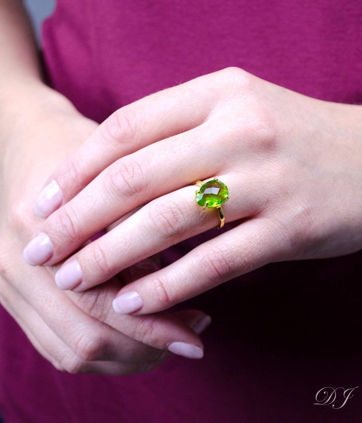Natural Peridot Teardrop Stacking Ring - Sterling Silver, Gold Vermeil or Rose Gold Stackable Ring for Women | Dainty Jewelry Gift for Her, Bridesmaid Proposal, Anniversary or Everyday Wear