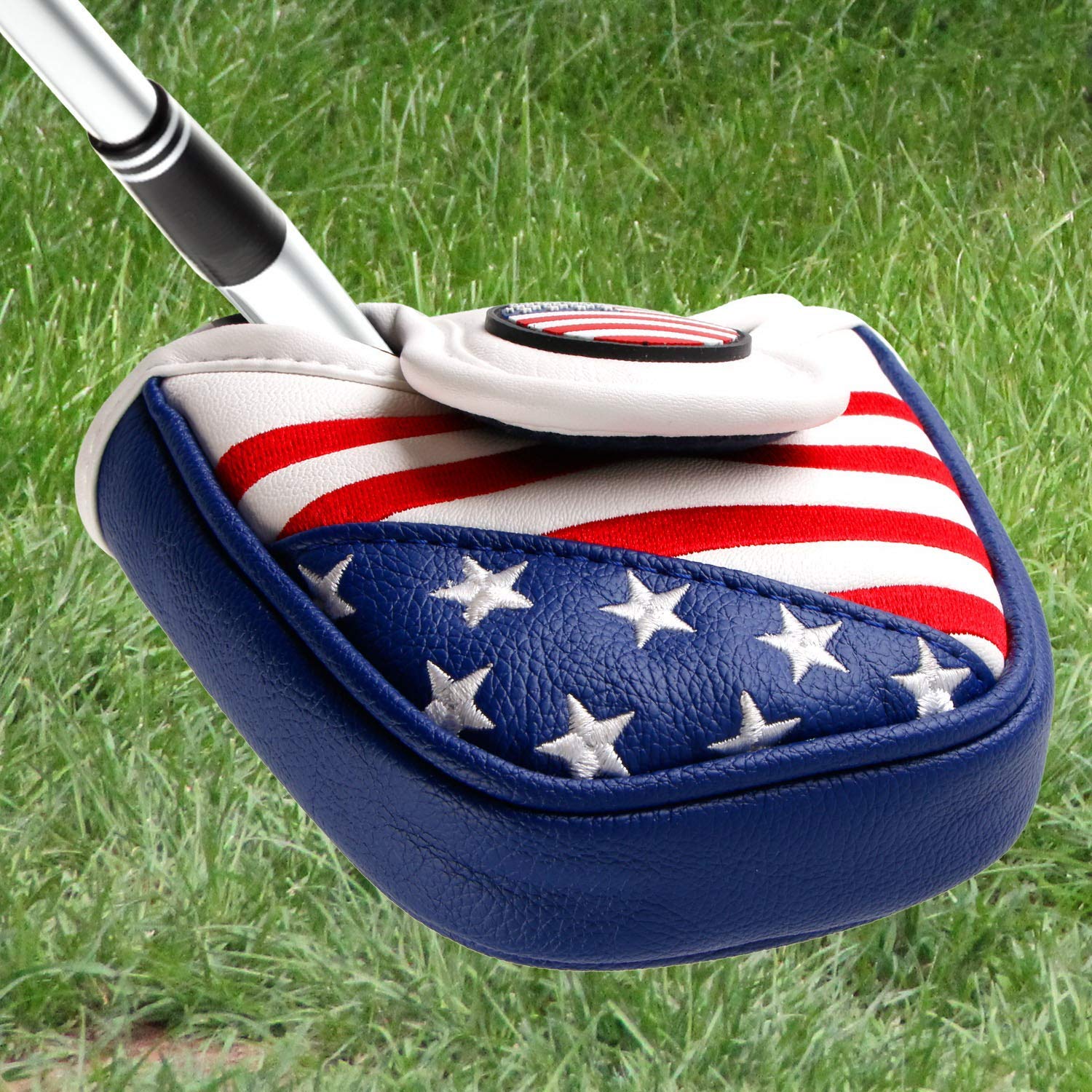 Premium Golf Putter Cover - Synthetic Leather Mallet & Blade Putter Headcover with Magnetic Closure - USA Patriotic Style - Perfect for Protecting Golf Clubs During Storage & Travel