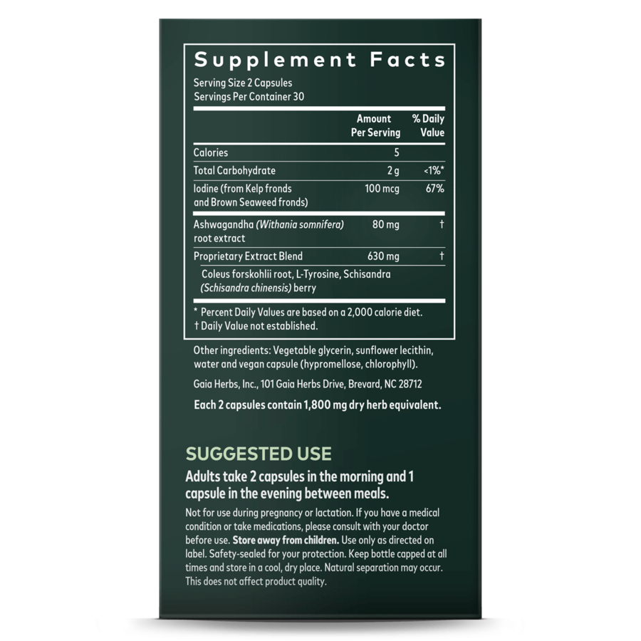 Gaia Thyroid Support Supplement - 60 Capsules for Thyroid Health & Hormone Balance | Supports Energy, Metabolism & Wellness