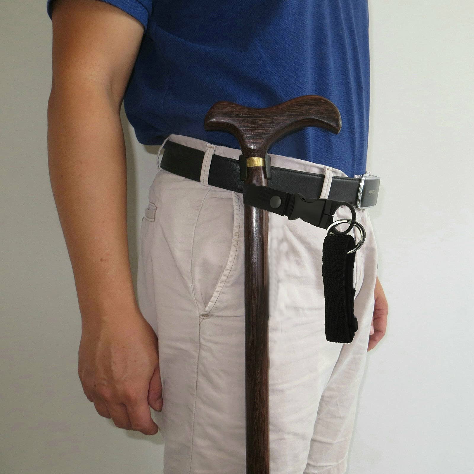 Adjustable Elastic Wrist Straps & Hands-Free Walking Cane Holder - Secure Attachment to Belt or Waistband (Fits 7/8