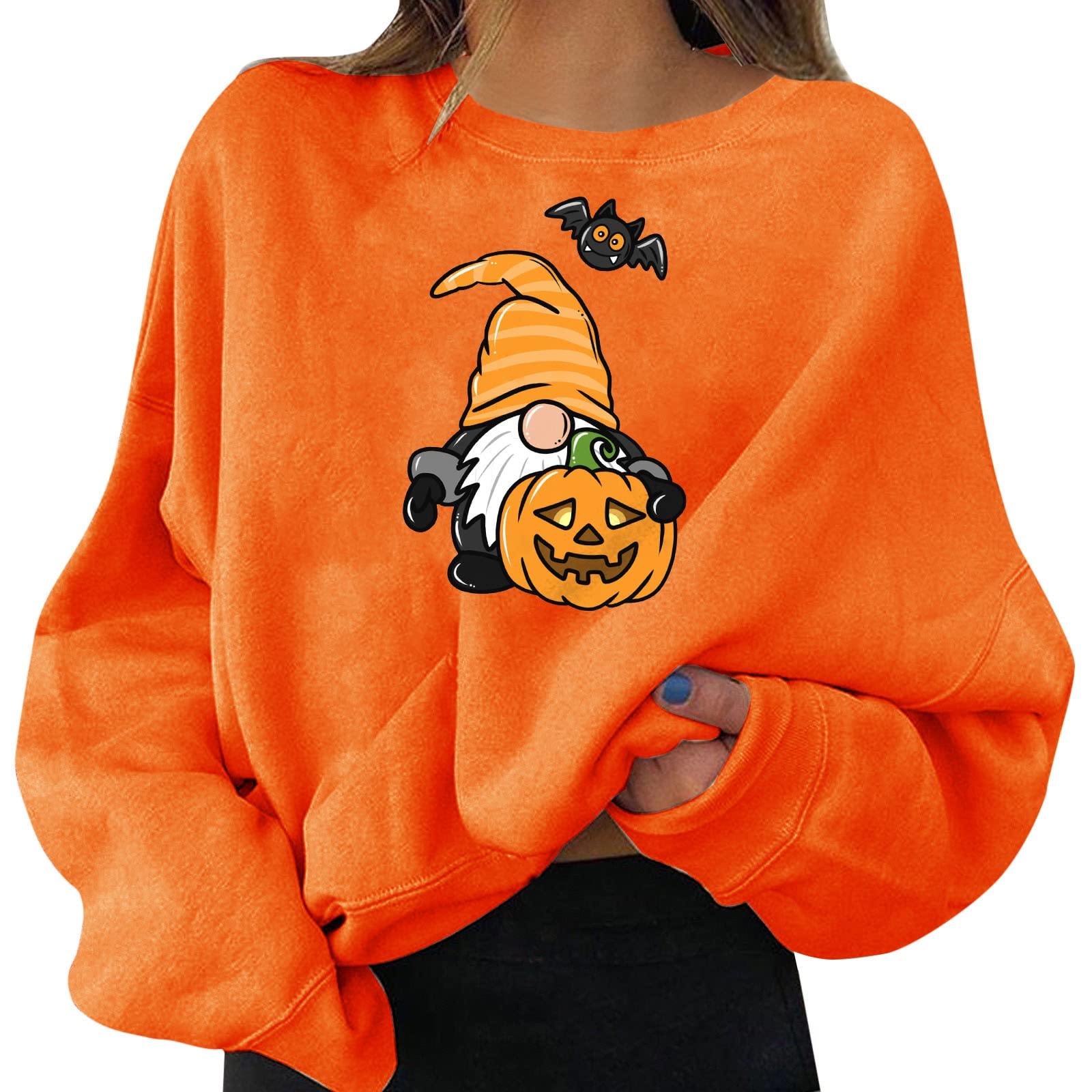 ZLBDYG Women's Halloween Pullover - Fun Graphic Print Round Neck Long Sleeve T-Shirt for Costume Parties & Spooky Events