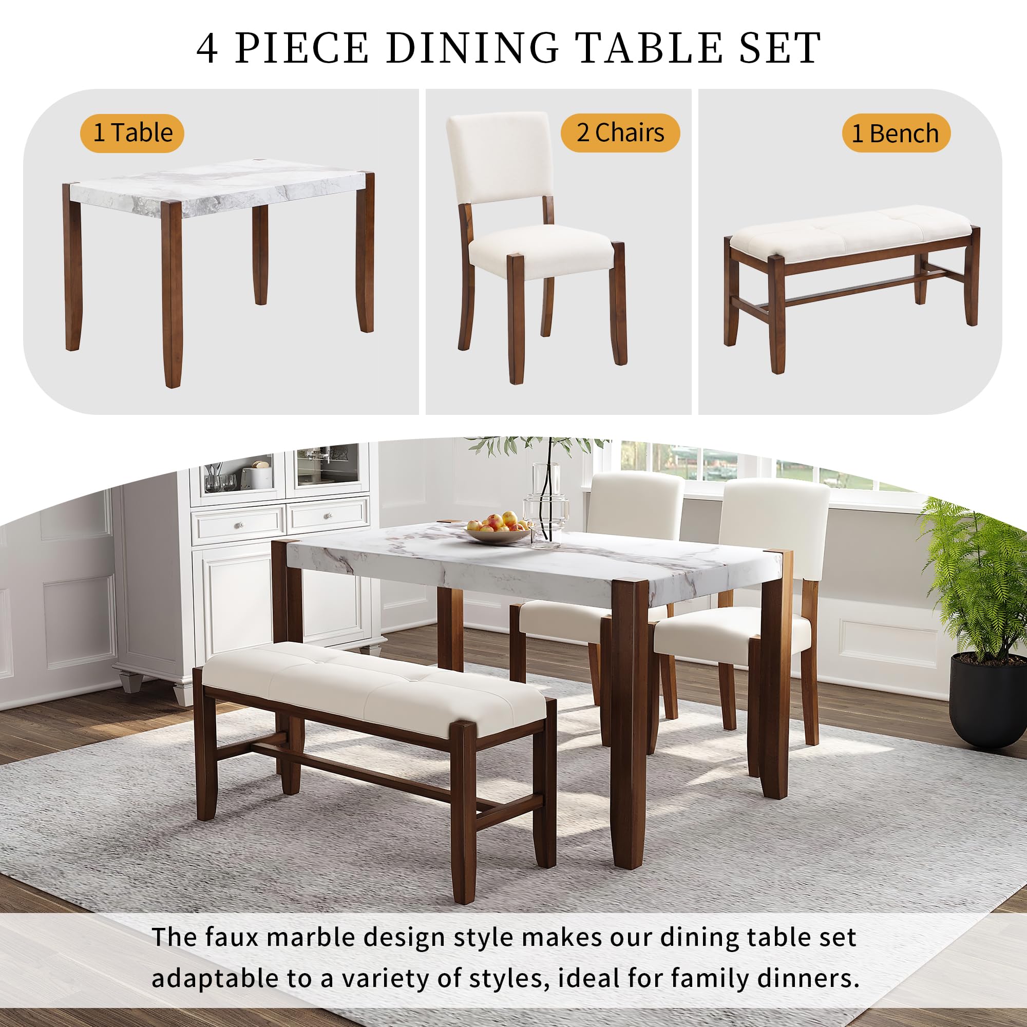 Merax 4-Piece Dining Table Set with 46