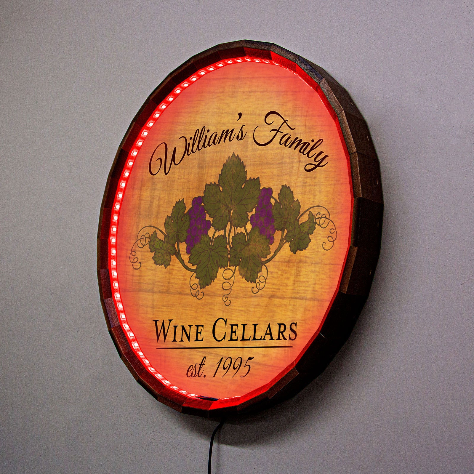 Custom LED Wood Barrel Top Sign - Personalized Wine Cellar Decor for Home Bar, Wedding, Party & Gifts - Rustic Pub Sign with Battery-Operated Lights
