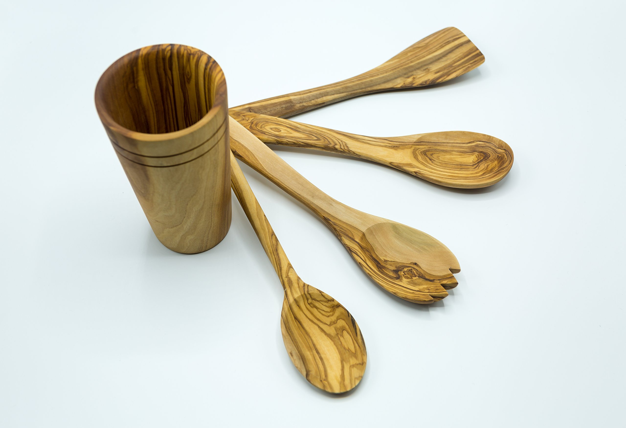 Handcrafted Olive Wood 5-Piece Cooking Utensil Set - Spatula, Spoon, Fork - Perfect for Kitchen & Gifting