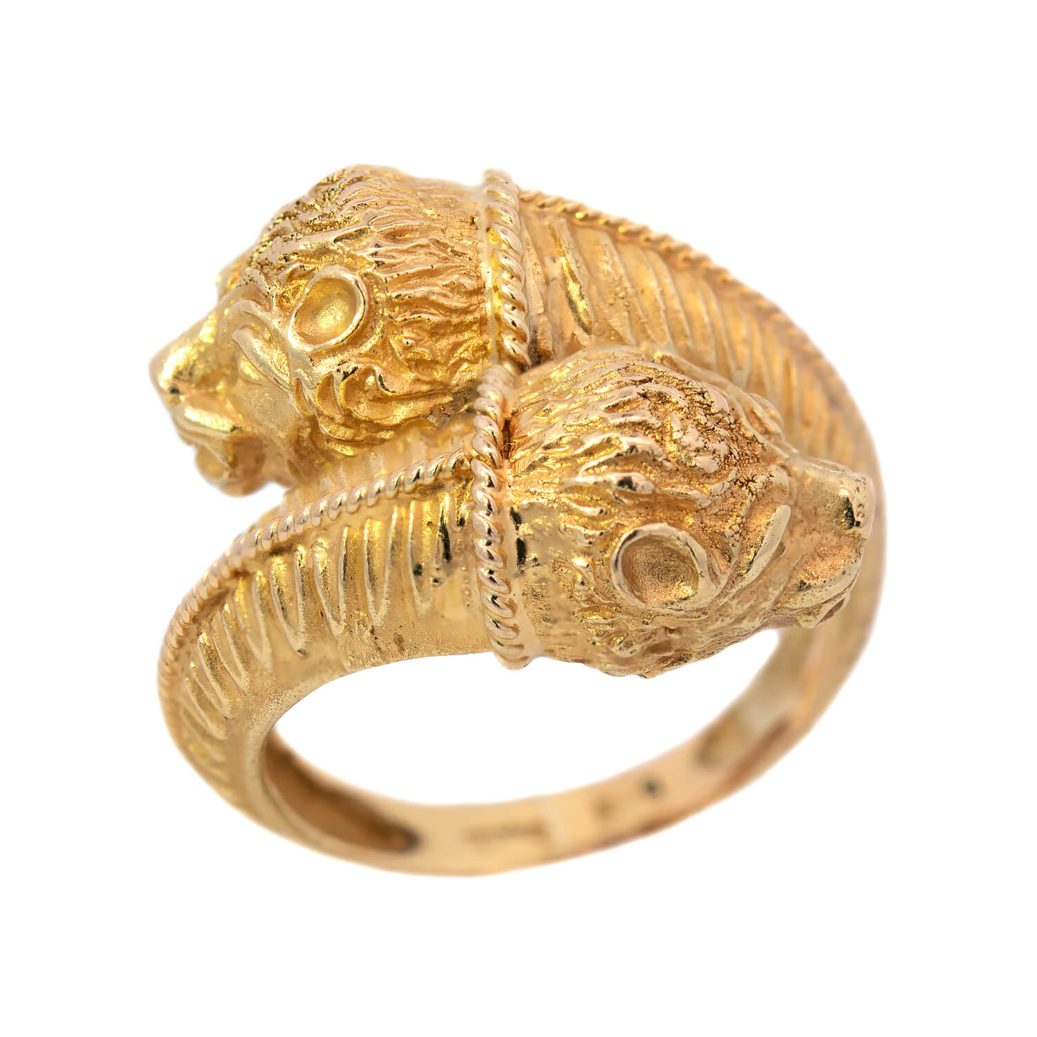 18k Gold Lalaounis Double Lion Head Ring - Vintage Estate Jewelry for Women, Luxury Statement Piece for Parties & Special Occasions