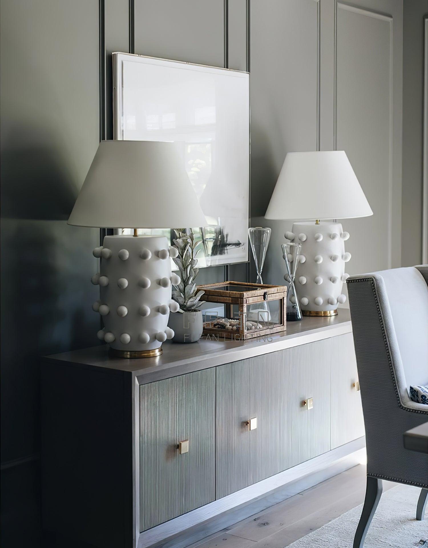 Polka Dot Porcelain Table Lamp - Elegant Home Decor for Bedroom, Living Room & Office - Stylish Ceramic Lamp with Adjustable Brightness