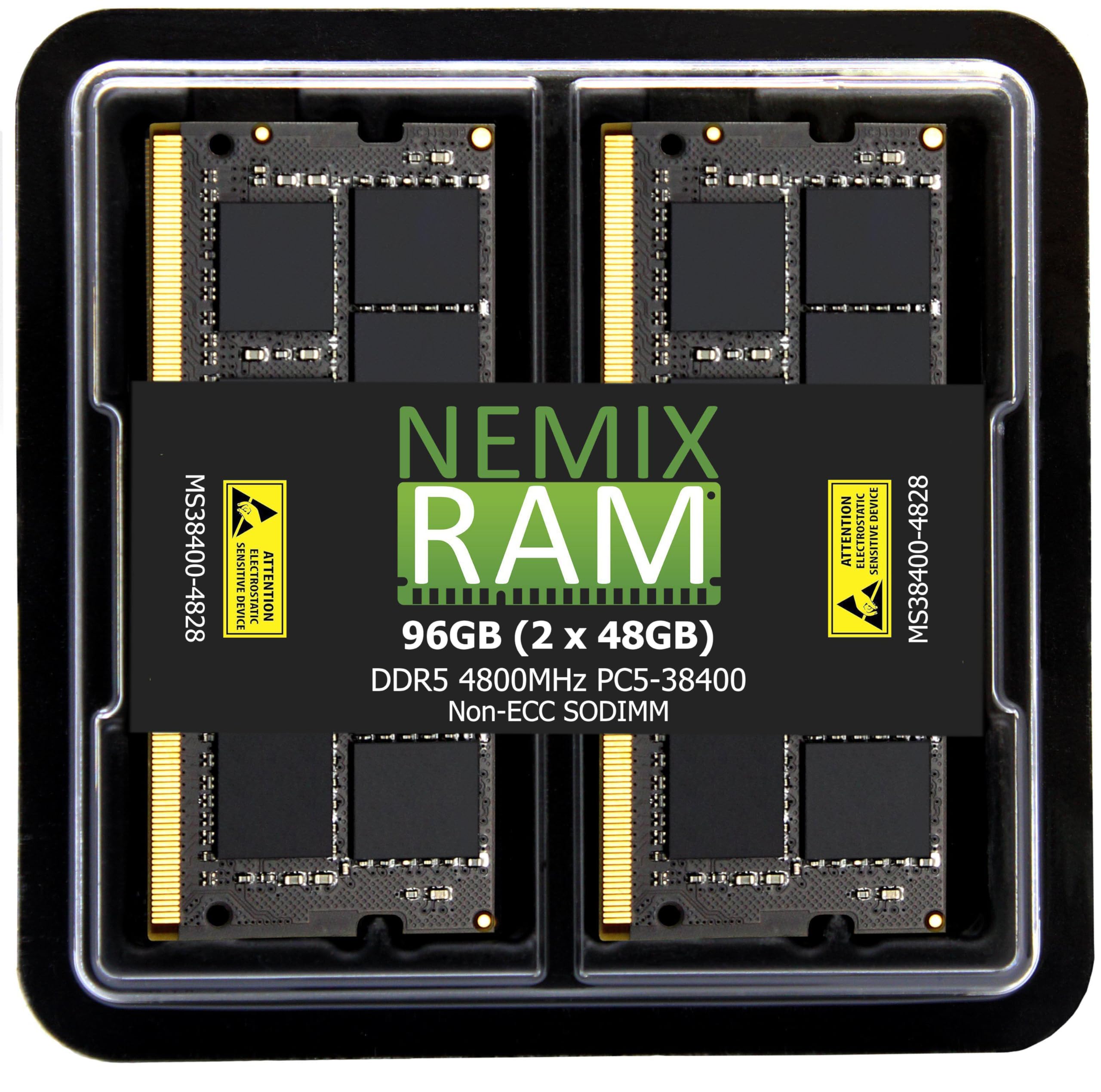 NEMIX RAM 96GB (2x48GB) DDR5 4800MHz SODIMM Laptop Memory Kit - PC5-38400, CL40, 1.1V, Non-ECC, Unbuffered - Perfect for Gaming Laptops, Workstations & High-Performance Computing