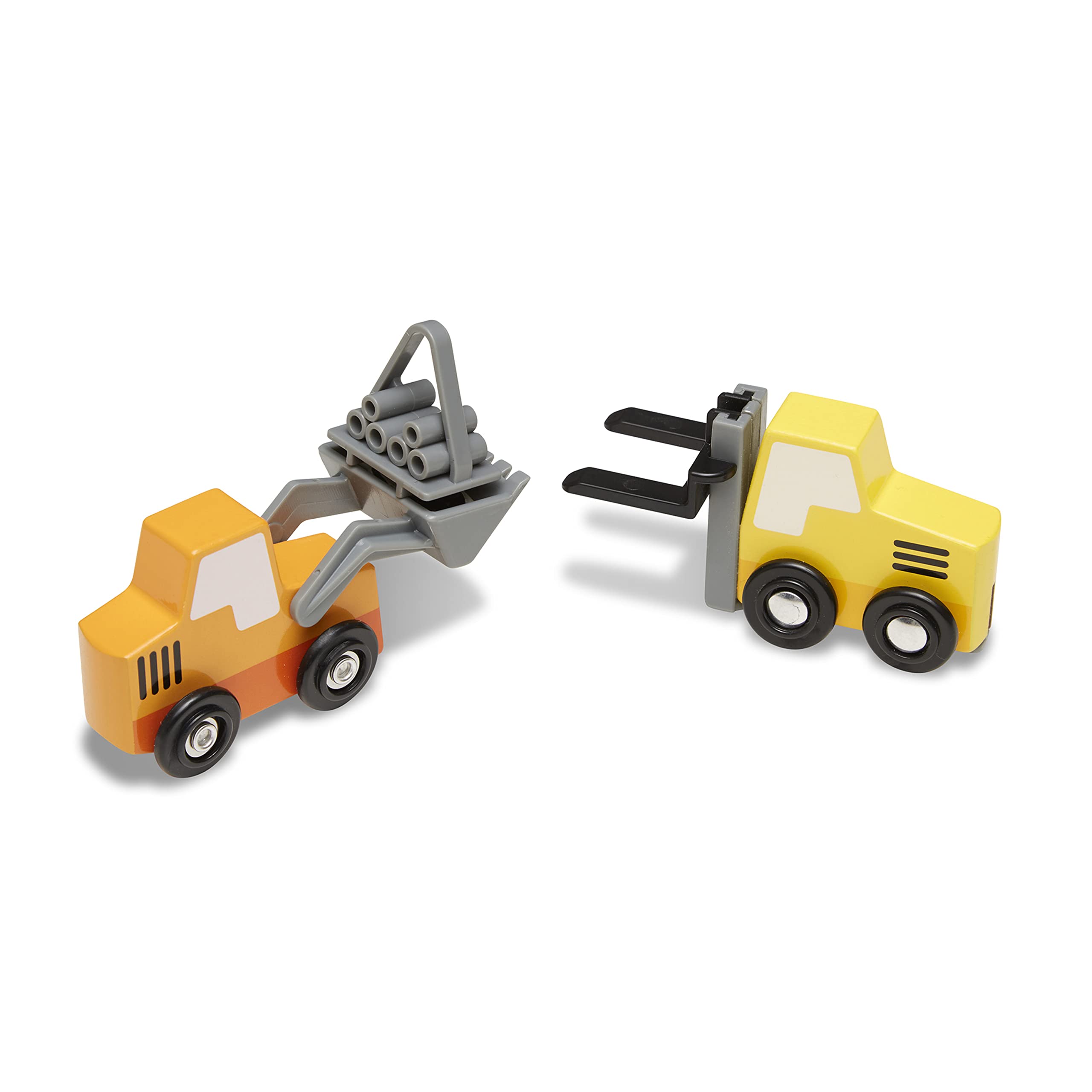 Melissa & Doug Wooden Construction Site Vehicles Set with Storage Tray - 8 Piece Kids Construction Toy Trucks & Cars for Toddlers Age 3+ | Pretend Play, Birthday Gifts, Early Learning Activities