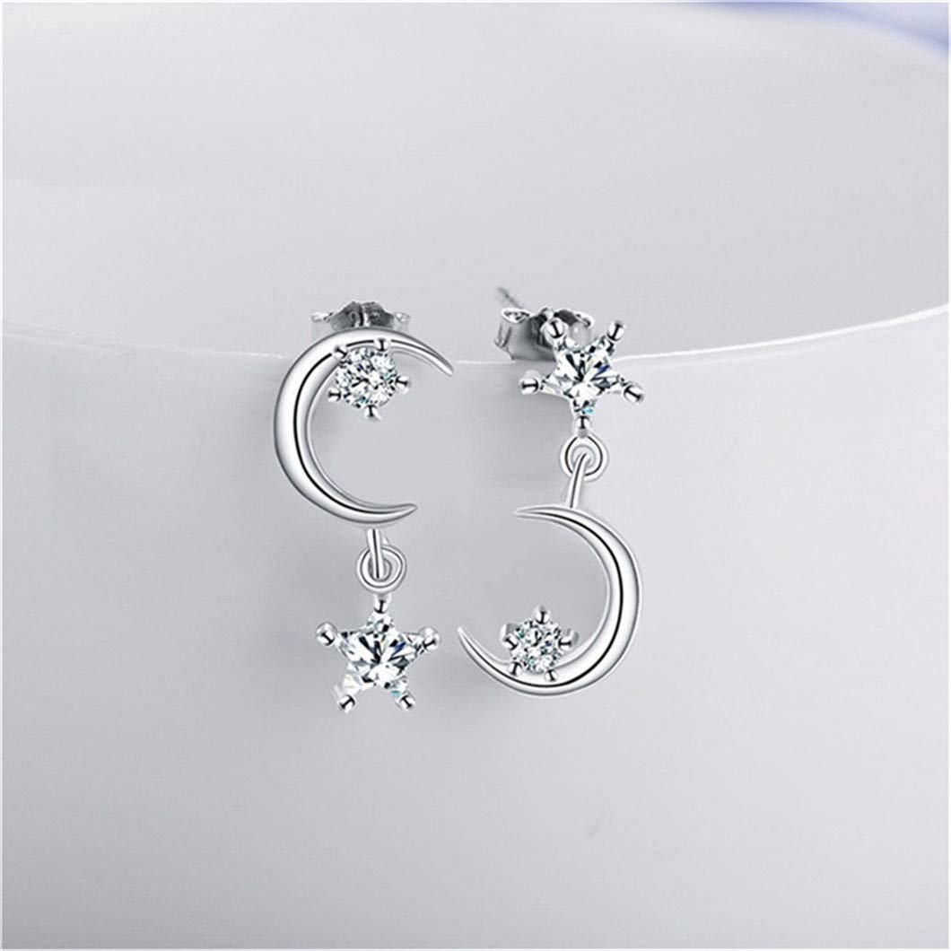 Sterling Silver Crystal Star and Moon Stud Earrings for Women & Teen Girls | Asymmetric Stud Earrings | Perfect for Everyday Wear, Parties & Gifts