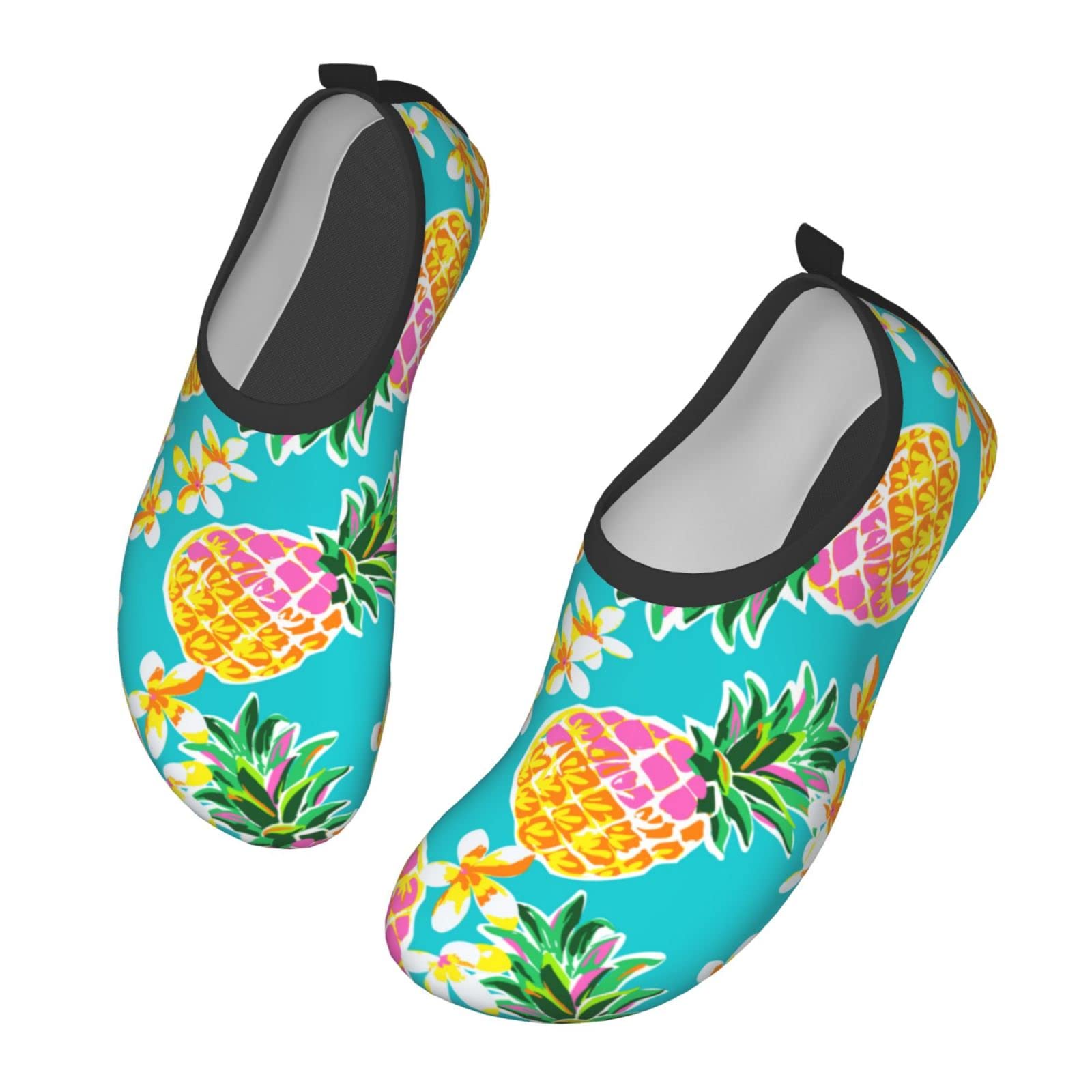 Women's & Men's Quick-Dry Water Shoes - Cute Pineapple Tropical Hawaiian Design Barefoot Aqua Socks for Beach, Swim, Surf, Yoga & Outdoor Activities | Perfect for Summer Vacation, Pool Party & Water Sports