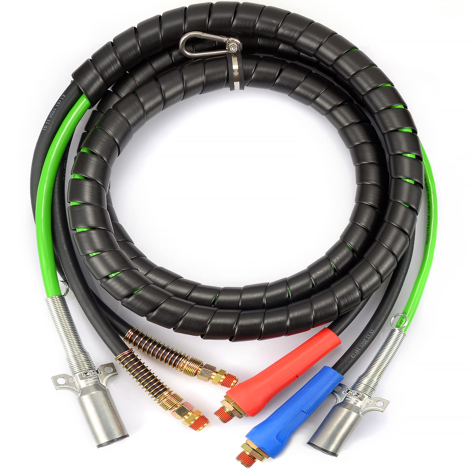 15ft 3-in-1 Wrap Air Power Line with 7-Way Glad Hand Air Hose | ABS Semi Truck Air & Electrical Hose Assembly for Tractor Trailers (TR813215) | Heavy-Duty Brake & Electrical System Connection for Long-Haul Trucks