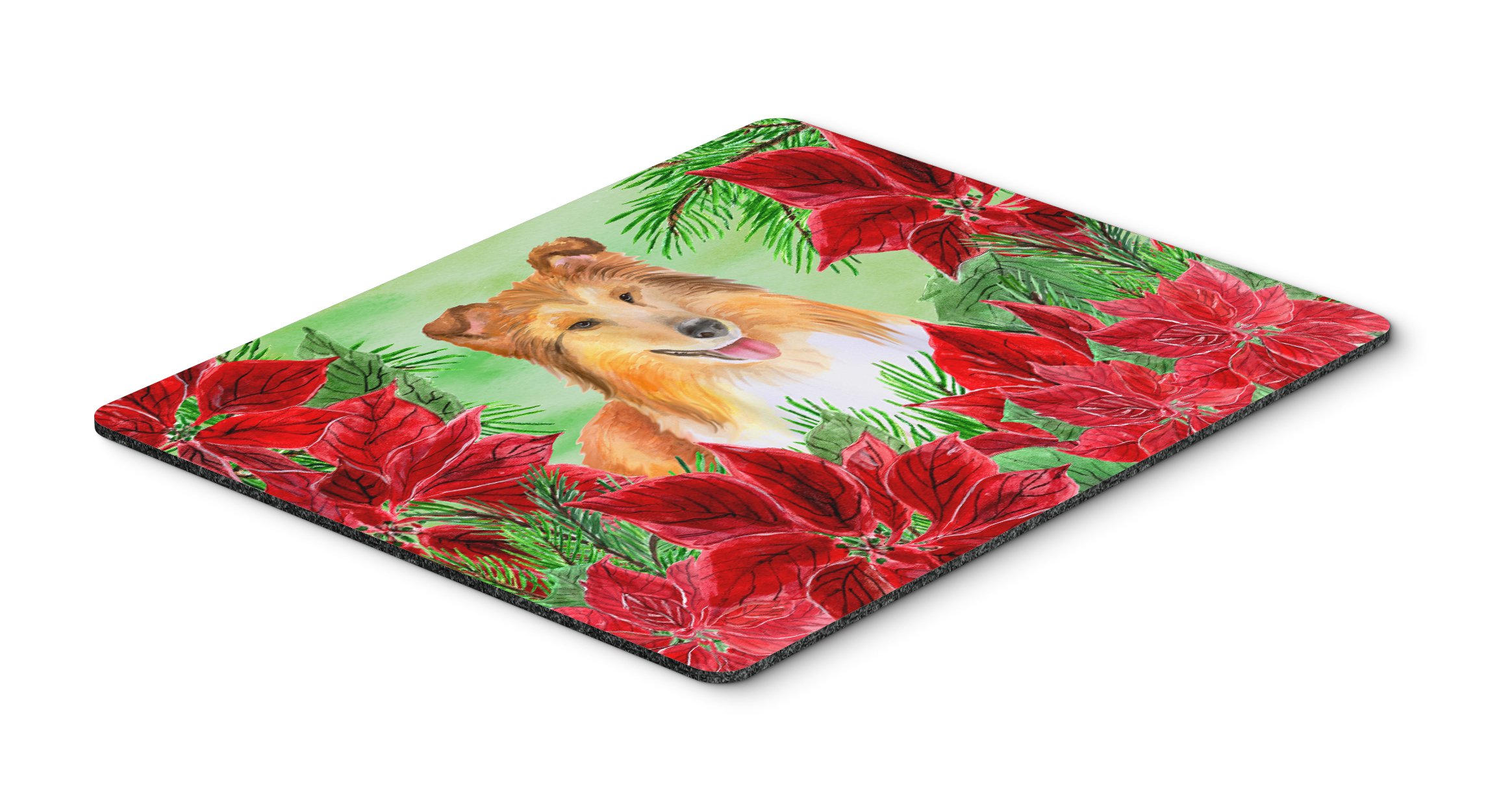 Caroline's Treasures CK1367MP Sheltie Poinsettias Mouse Pad - Large Washable Non-Slip Desk Mat for Home Office, Gaming & Computer Work | Perfect for Laptops, Hot Pads & Trivets | Ideal for Workstations, Holiday Decor & Gift Giving