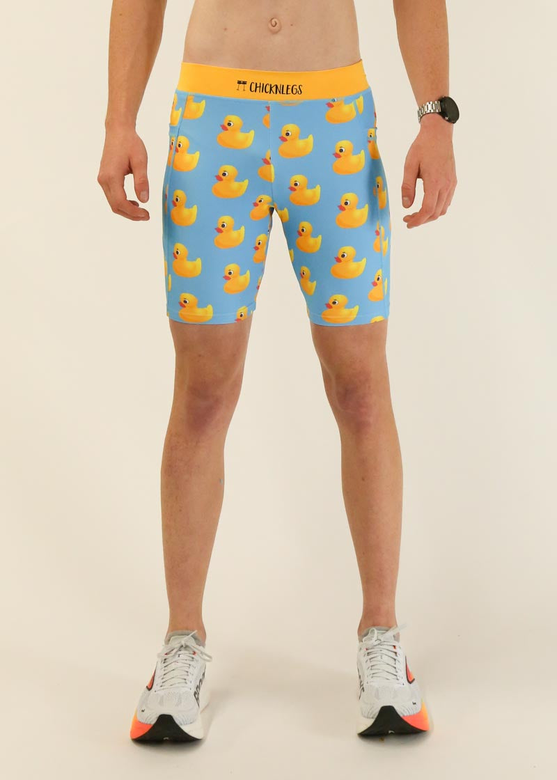 Men's Compression Running Half Tights with Rubber Ducky Print - Moisture Wicking & Breathable for Workouts, Gym & Outdoor Sports