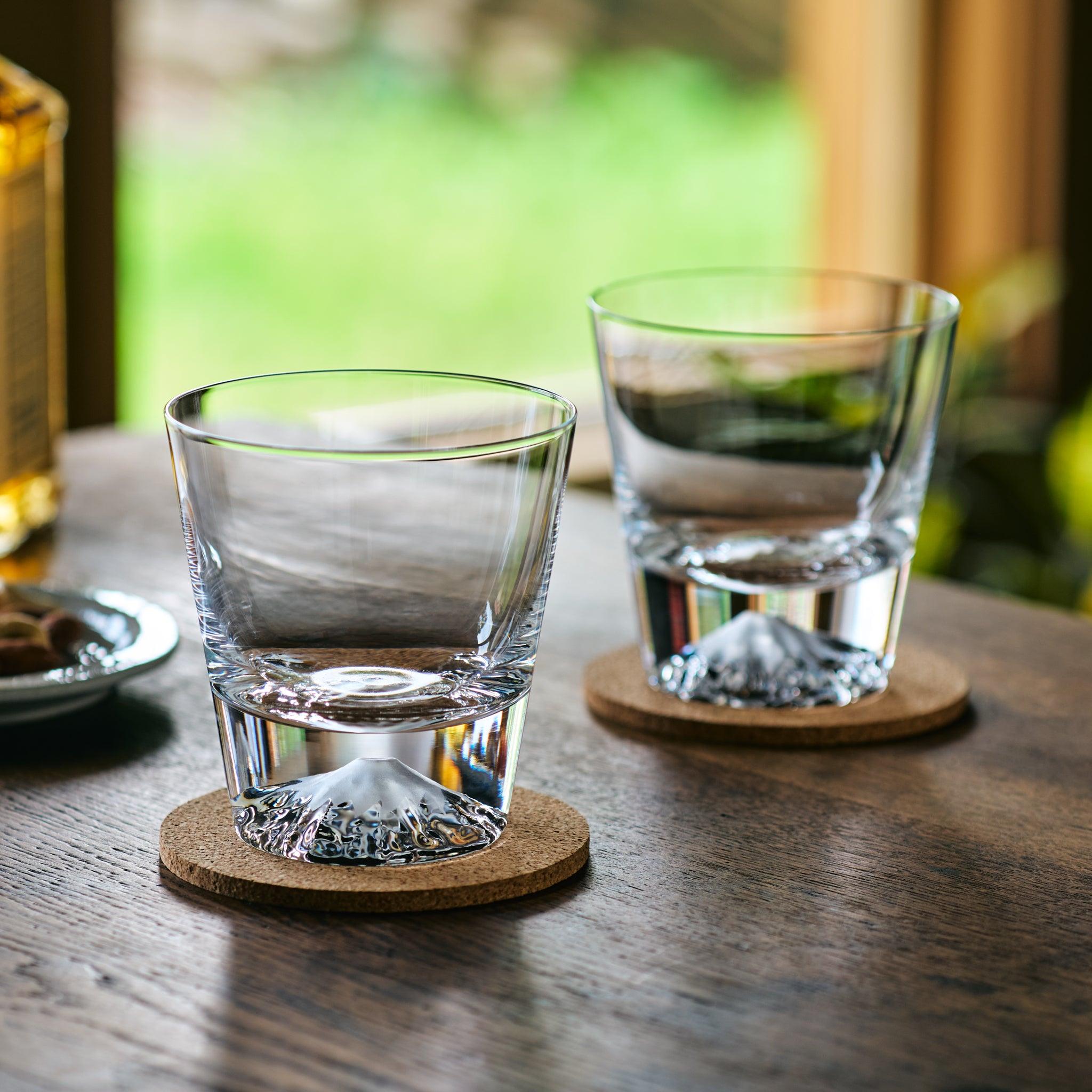 Tajima Mount Fuji Whiskey Glasses Set of 4 - Japanese Style Sake & Cocktail Drinking Cups - Perfect for Home Bar, Gifts & Asian-Themed Parties
