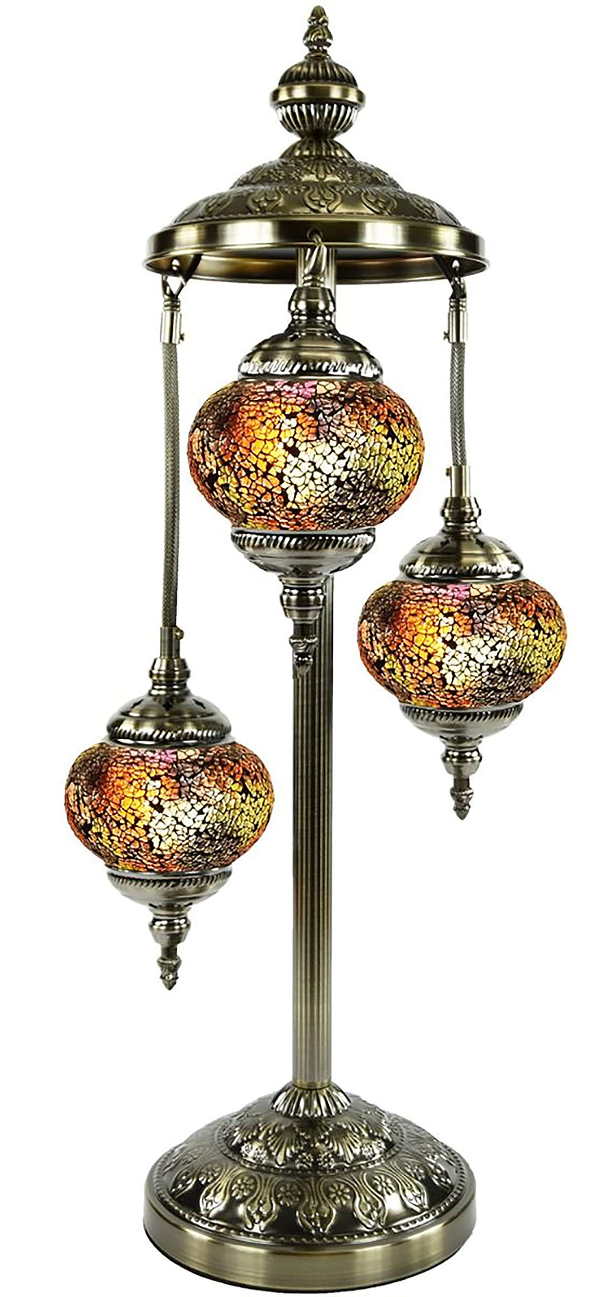 Handmade Moroccan Mosaic Table & Floor Lamp - 3-Tier Turkish Lantern with Colorful Glass & E12 Bulb Socket (Golden Brown) | Perfect for Living Room, Bedroom & Boho Home Decor
