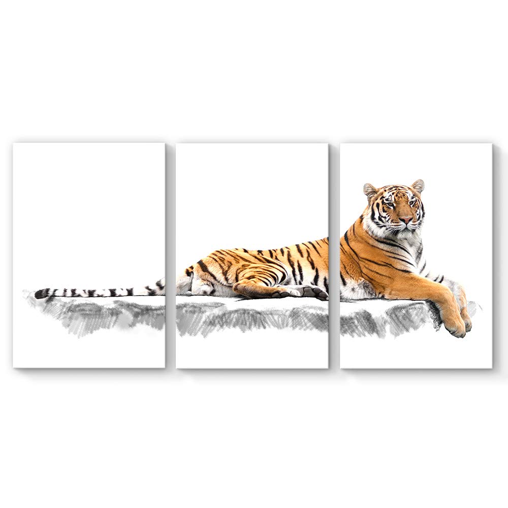 Premium 3-Panel Tiger Canvas Wall Art - 24x36 Inches Framed Painting for Living Room, Bedroom & Office Decor - Wildlife Home Decorations & Unique Gift Idea