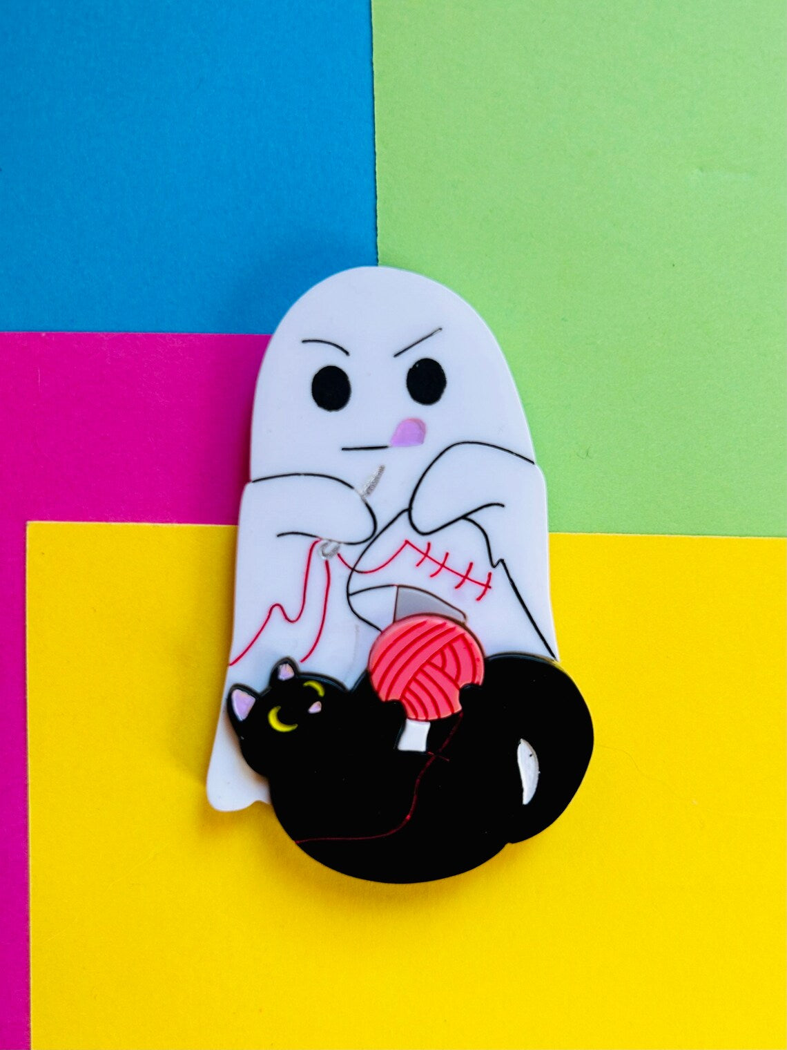 Adopt a Cat They Said Part 2 - Funny Sewing Problems Acrylic Brooch Pin by Makokot Design - Perfect Gift for Cat Lovers & Sewing Enthusiasts