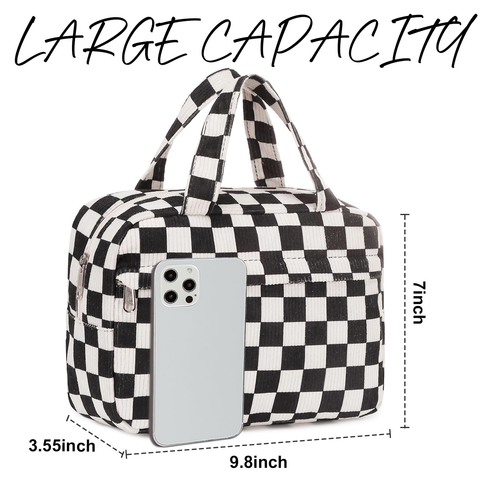 Cute Corduroy Makeup Bag for Women & Girls - Large Travel Cosmetic Organizer with Zipper, Toiletry Pouch & Purse | Perfect for Travel, Gym, Daily Use & Gift Giving