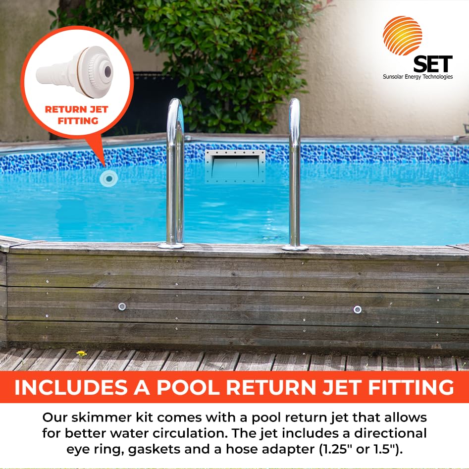 SunSolar Above Ground Pool Skimmer Kit - Wide Mouth Wall Mount Skimmer with Floating Weir, Basket & Accessories - Easy Installation for Pool Maintenance - Perfect for Summer Swimming & Backyard Pool Care
