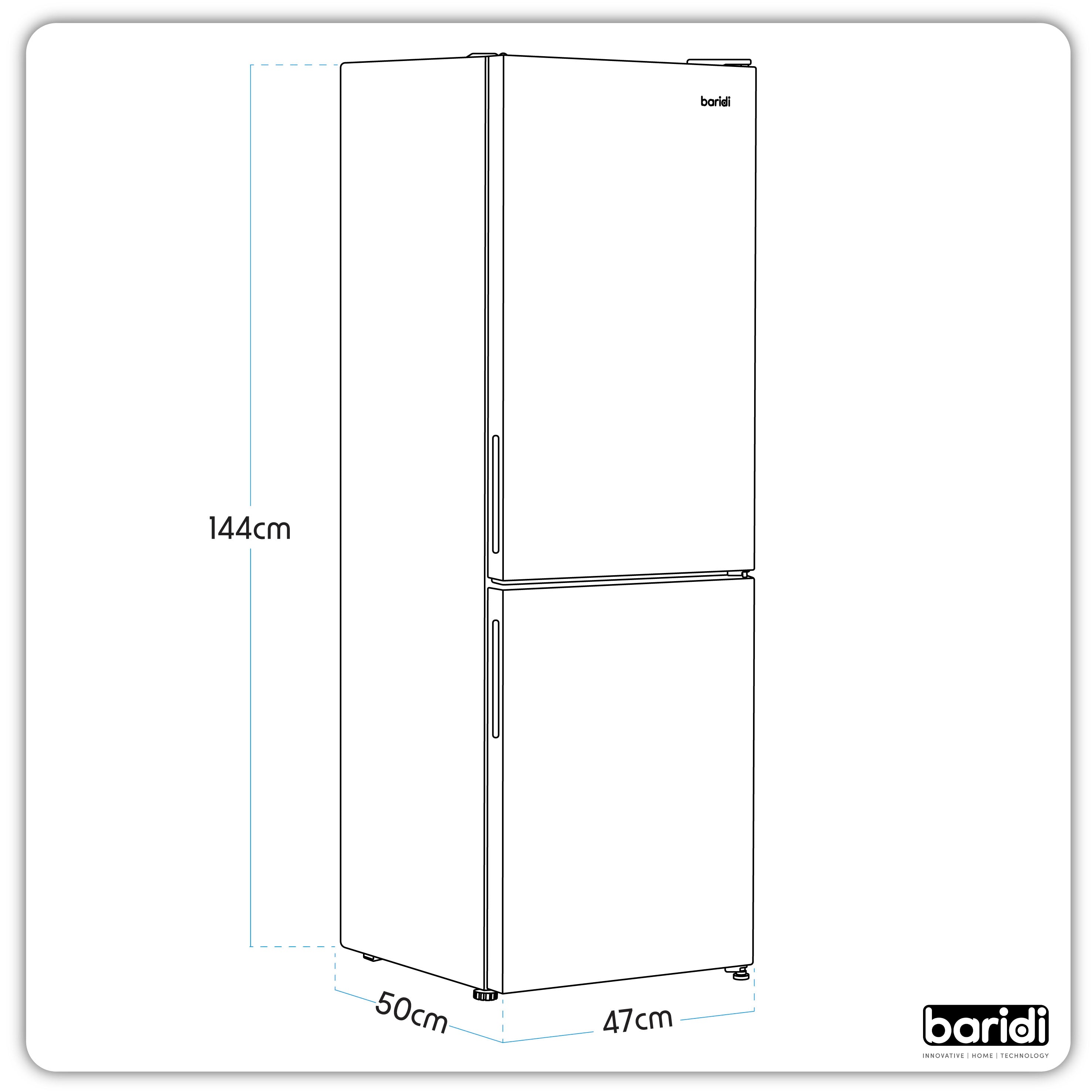 Baridi 47cm 70/30 Fridge Freezer with Adjustable Thermostat - 157L Capacity, Energy Efficient, White (Model DH252) - Perfect for Apartments, Dorms, and Small Kitchens