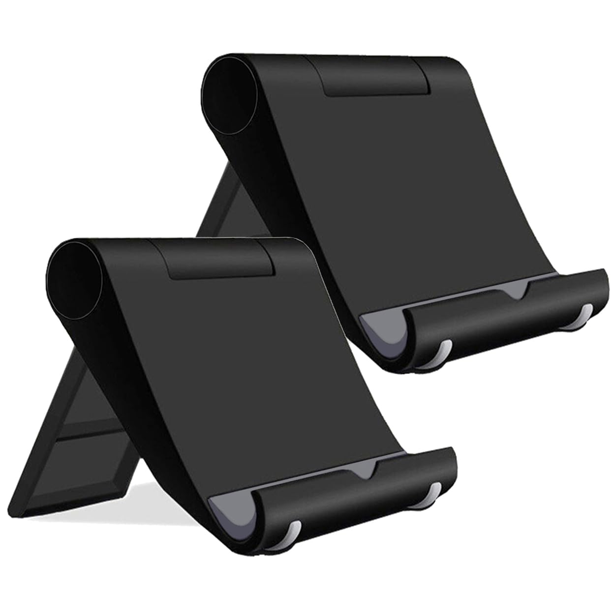 Foldable Phone Stand for Desk - 2 Pack Black Cell Phone Holder for iPhone, iPad, Android Smartphones & Tablets | Adjustable Desktop Stand for Work, Video Calls, Gaming & Reading