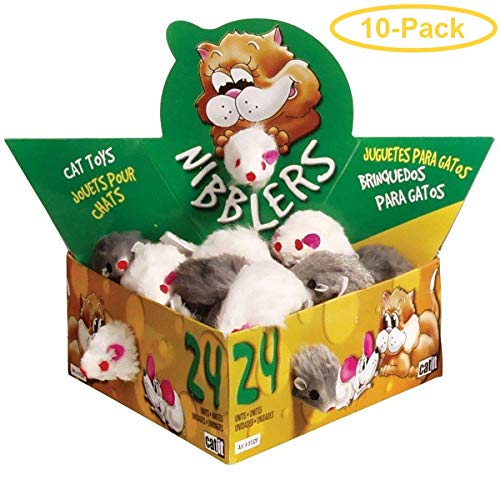 Catit Hagen Small Furry Mouse Cat Toys - 24-Piece Bulk Pack (10 Packs) - Interactive Play for Indoor Cats, Kitten Teaser Toys for Exercise & Hunting Instincts