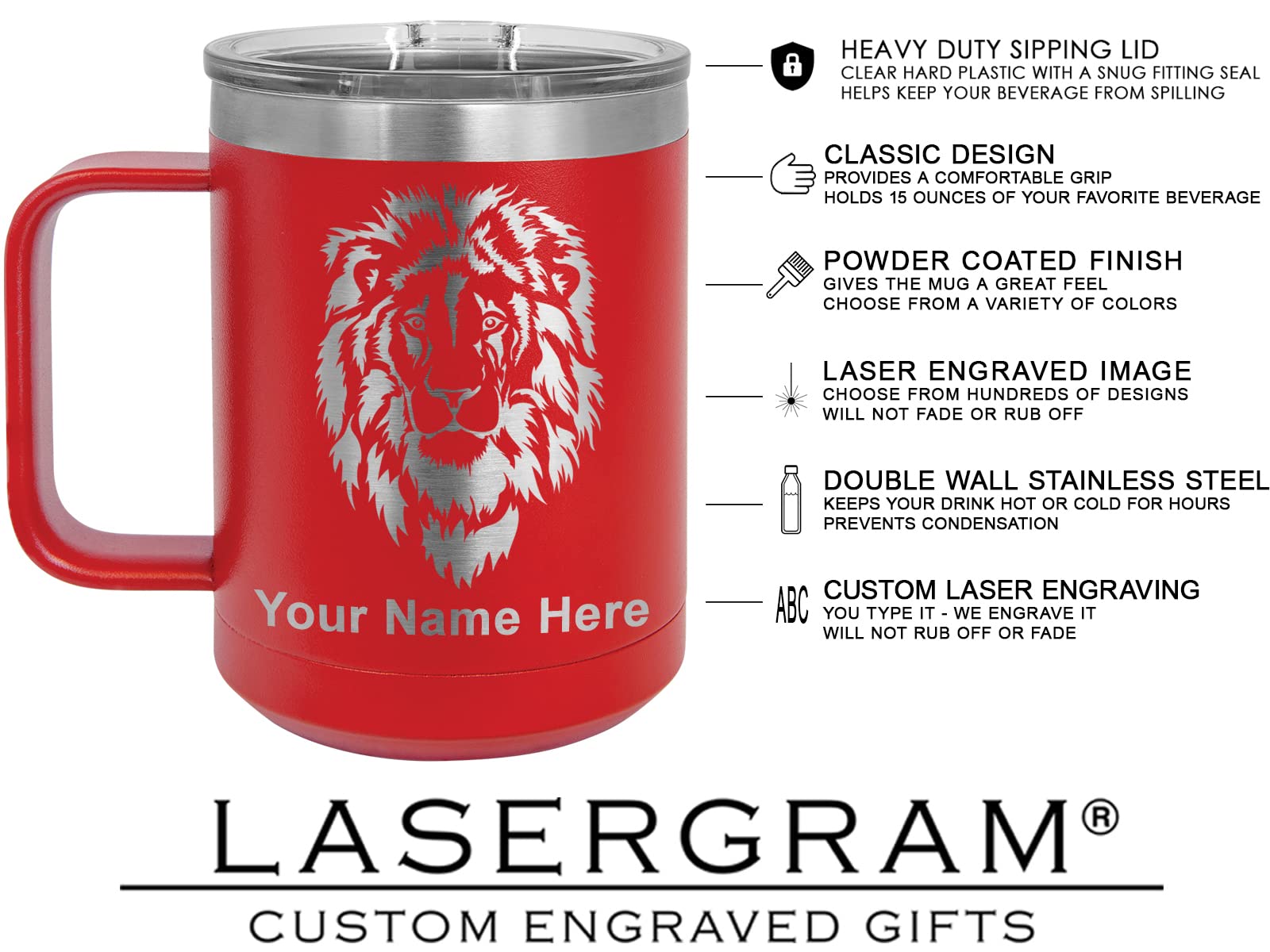 LaserGram 15oz Vacuum Insulated Stainless Steel Coffee Mug - Personalized Engraved Gift for Nurse Practitioner (NP) - Keeps Drinks Hot/Cold for Hours - Perfect for Hospital Shifts, Commuting & Outdoor Activities (Red)
