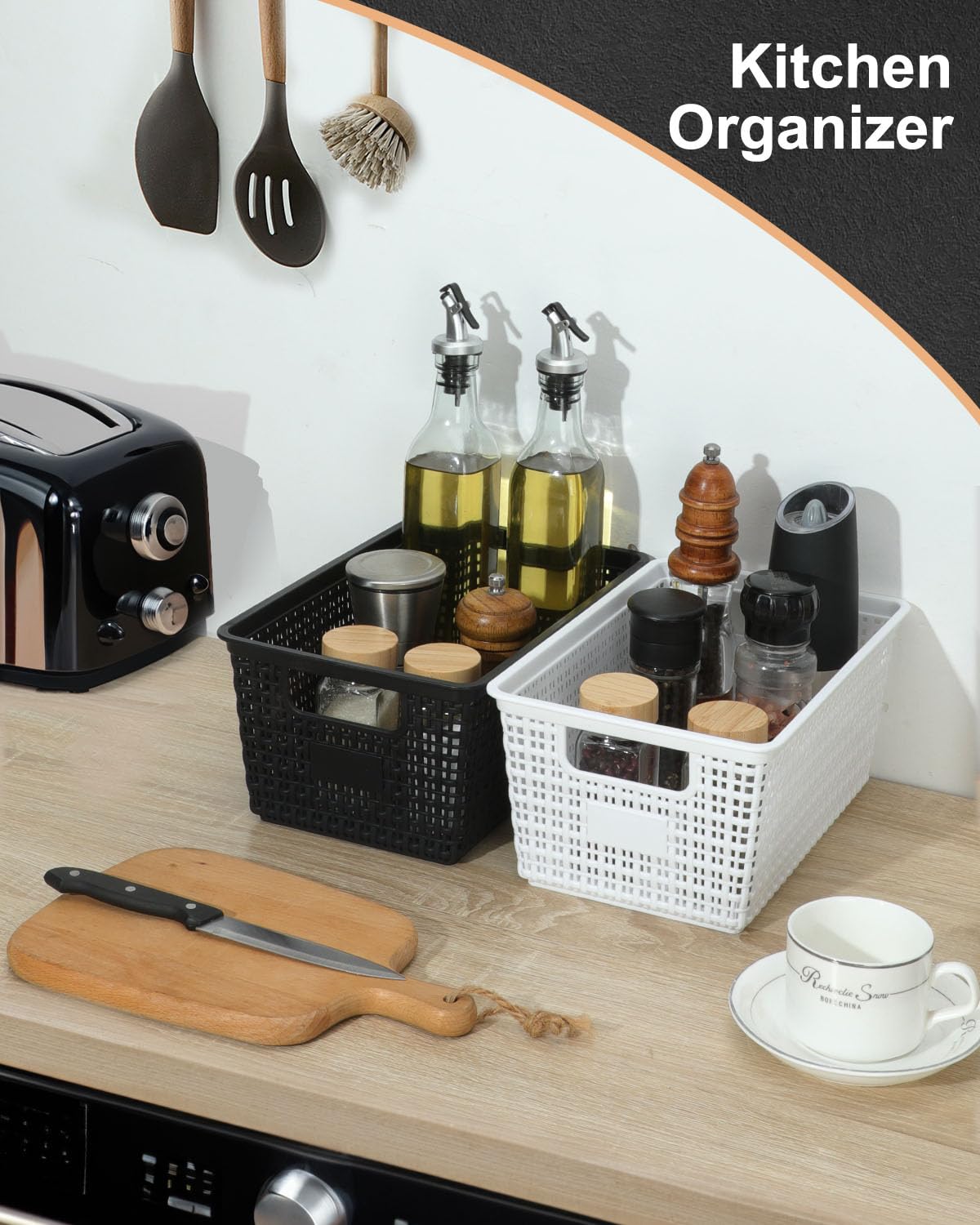 6-Pack Plastic Storage Baskets - Organize Shelves, Drawers & Desks for Home/Office
