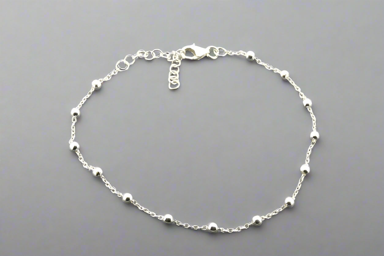 Sterling Silver Link & Bead Bracelet for Women - Elegant Stackable Jewelry for Everyday Wear & Special Occasions