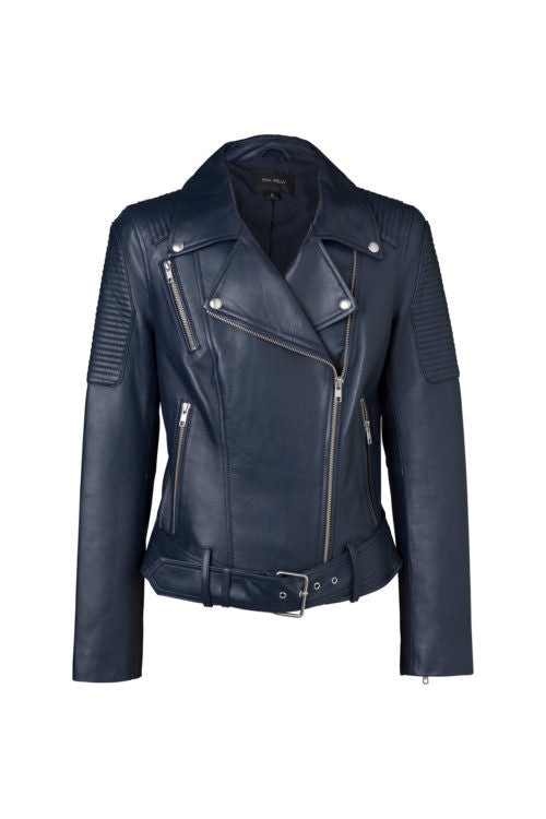 Classic Biker Jacket for Men - Genuine Leather Motorcycle Jacket in Navy Blue | Perfect for Riding, Casual Wear & Outdoor Adventures
