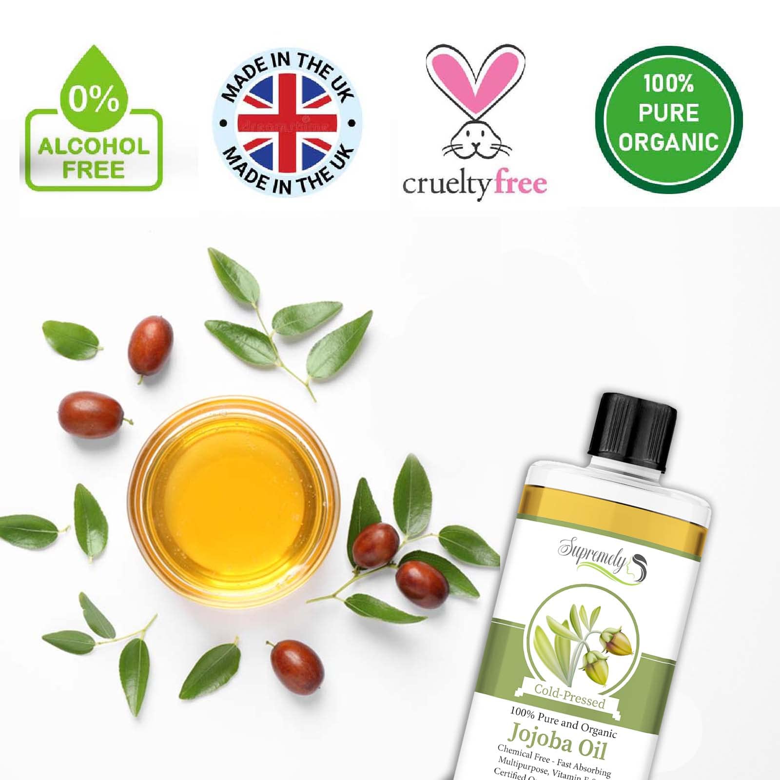 100% Pure Golden Jojoba Oil - Organic Cold Pressed Unrefined Carrier Oil for Face & Hair Care - Natural Moisturizer for Dry Skin & Acne Treatment - Perfect for DIY Beauty, Massage & Aromatherapy