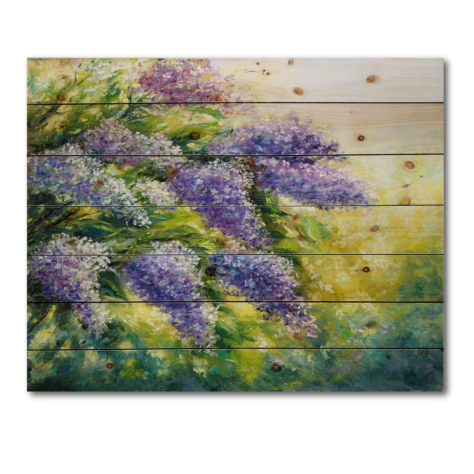 DesignQ Lilac Tree In The Garden Impressionist Wood Wall Art - Large Floral Pine Wood Panel Decor for Living Room, Bedroom & Office - Traditional Nature-Inspired Home Décor