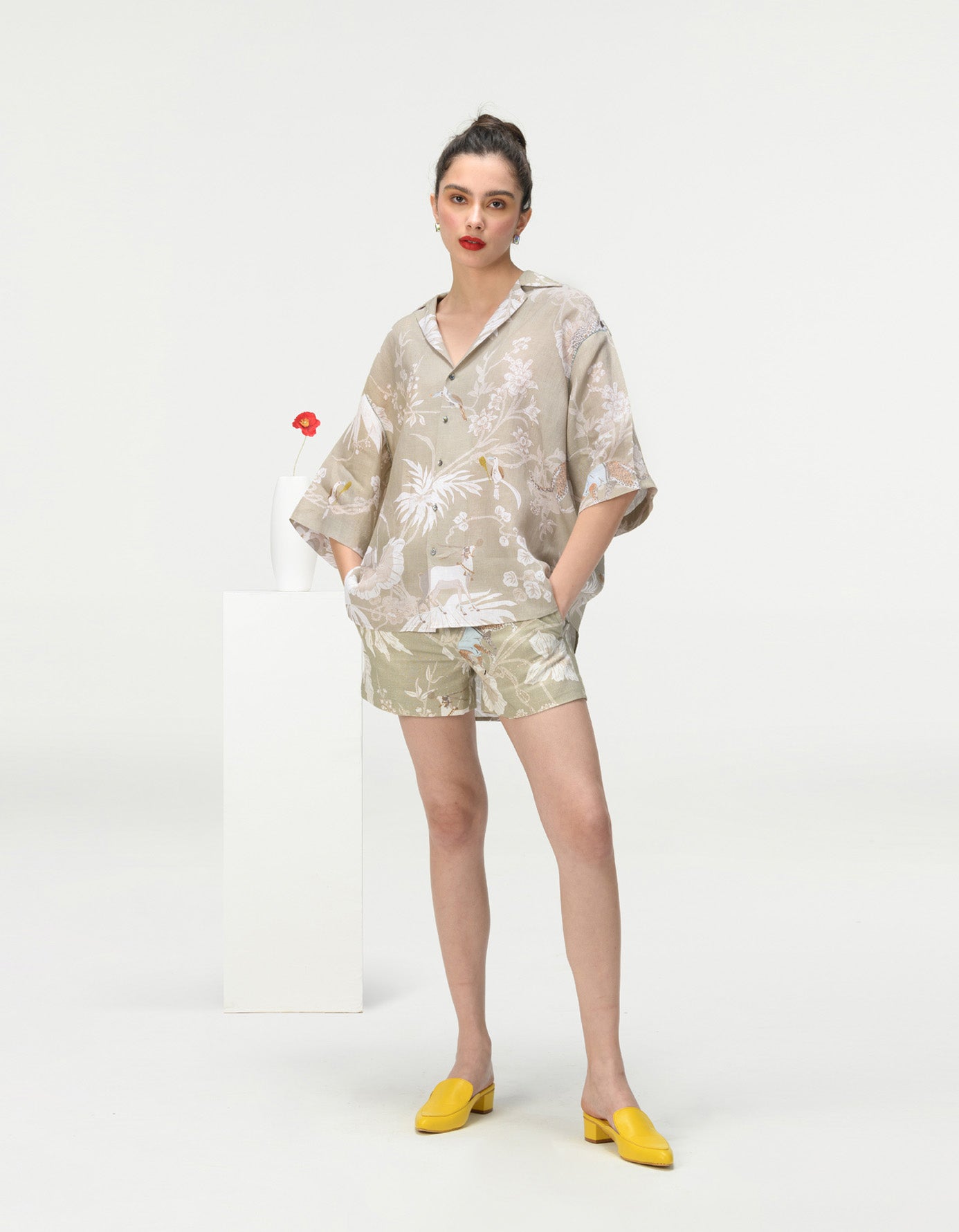 Oversized Linen Bush Shirt in Oyster Grey - Comfortable & Stylish Casual Wear for Outdoor Adventures & Summer Vacations