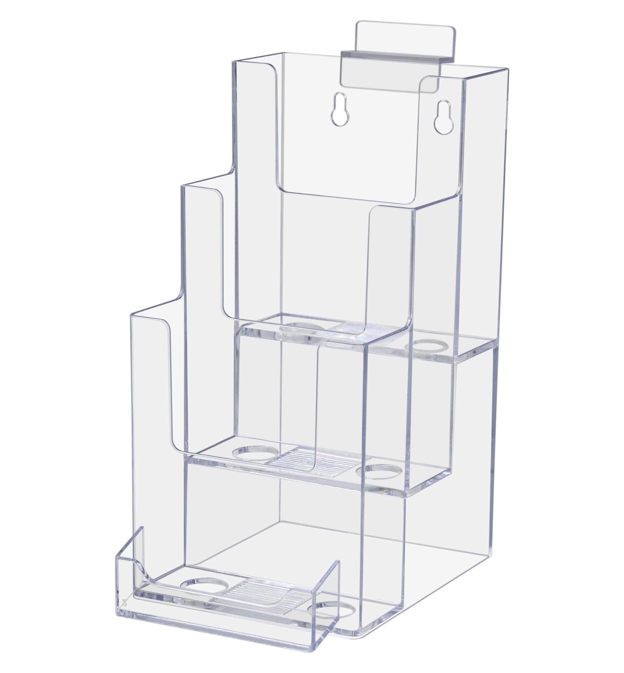 10 Pack Clear Acrylic Slatwall Brochure Holders - 3 Tier Display Rack for 4