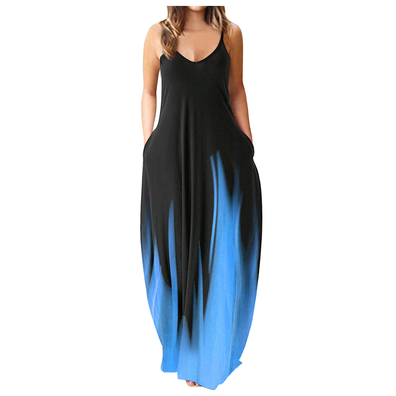 KUDICO Women's Plus Size Casual Maxi Dresses - Trendy V Neck Sleeveless Summer Vacation Dress | Perfect for Beach, Travel & Outdoor Events