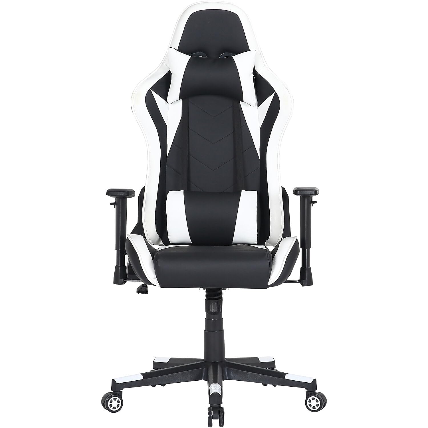 Ergonomic Gaming Chair with Adjustable Lumbar & Neck Support - Black & White Commando Style - Adjustable Height & Gas Lift for PC, Office & Esports Gaming Setup