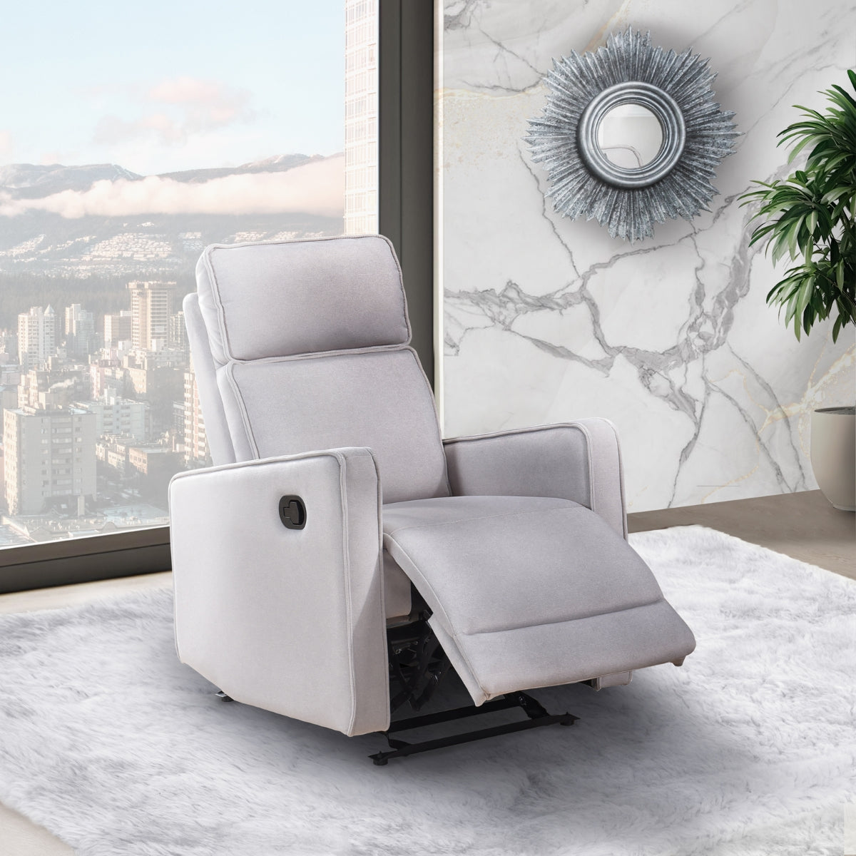 Beige Chenille Glider Recliner with Tab Pull Latch - Comfortable Swivel Rocking Chair for Nursery, Living Room & Bedroom
