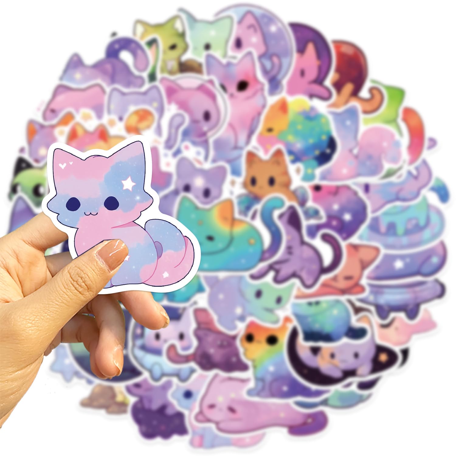 50Pcs Cartoon Space Cat Stickers - Waterproof Vinyl Kawaii Decals for Journaling, Laptop, Water Bottle & Phone Decor - Cute Aesthetic Cat Stickers for Adults & Teens - Perfect for DIY Crafts, Scrapbooking & Gift Wrapping