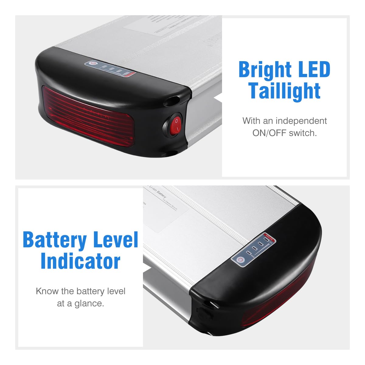 36V 48V 10AH 15AH 20AH Lithium Battery Pack with Charger for E-Bike - Compatible with 250W 500W 750W Electric Mountain Bikes & Commuter Bikes - Rear Rack Battery for Long-Distance Cycling & Outdoor Adventures
