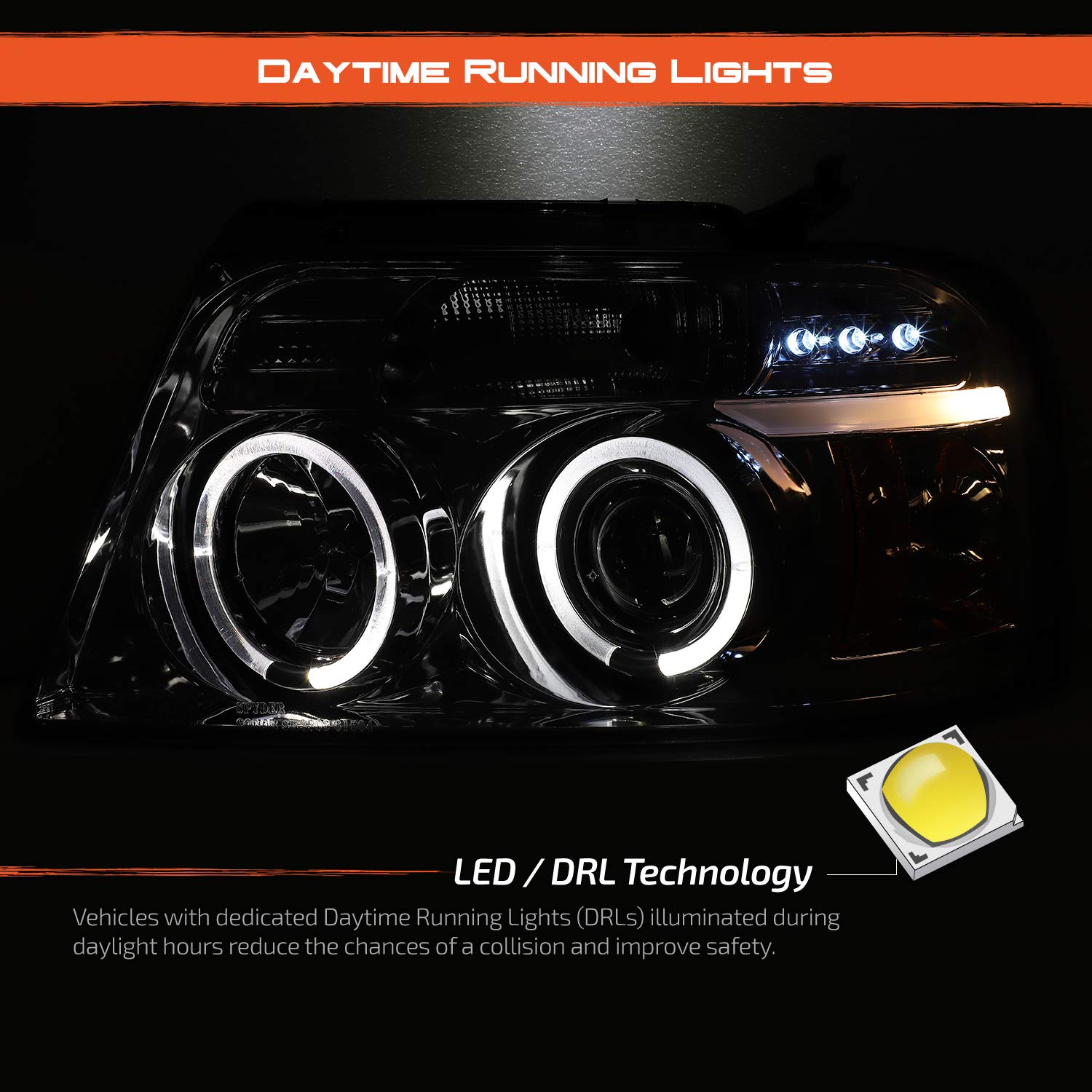 AKKON Chrome Clear Dual Halo LED G2 Projector Headlights & LED Tail Lights for Ford F150 F-150 Pickup Truck - Replacement Headlamps for Night Driving & Off-Road Adventures
