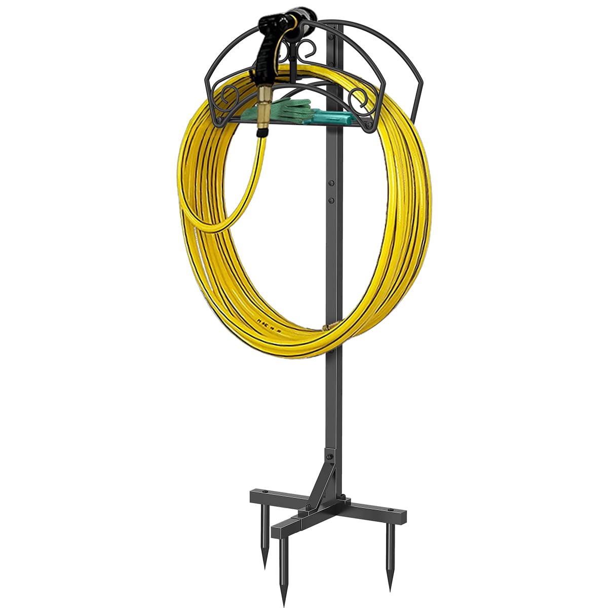Heavy Duty Detachable Garden Hose Holder - Freestanding Outdoor Water Hose Rack & Storage Hanger for Yard, Lawn, Gardening - Decorative Black Hose Organizer (Perfect for Backyard, Patio, and Garden Shed Organization)