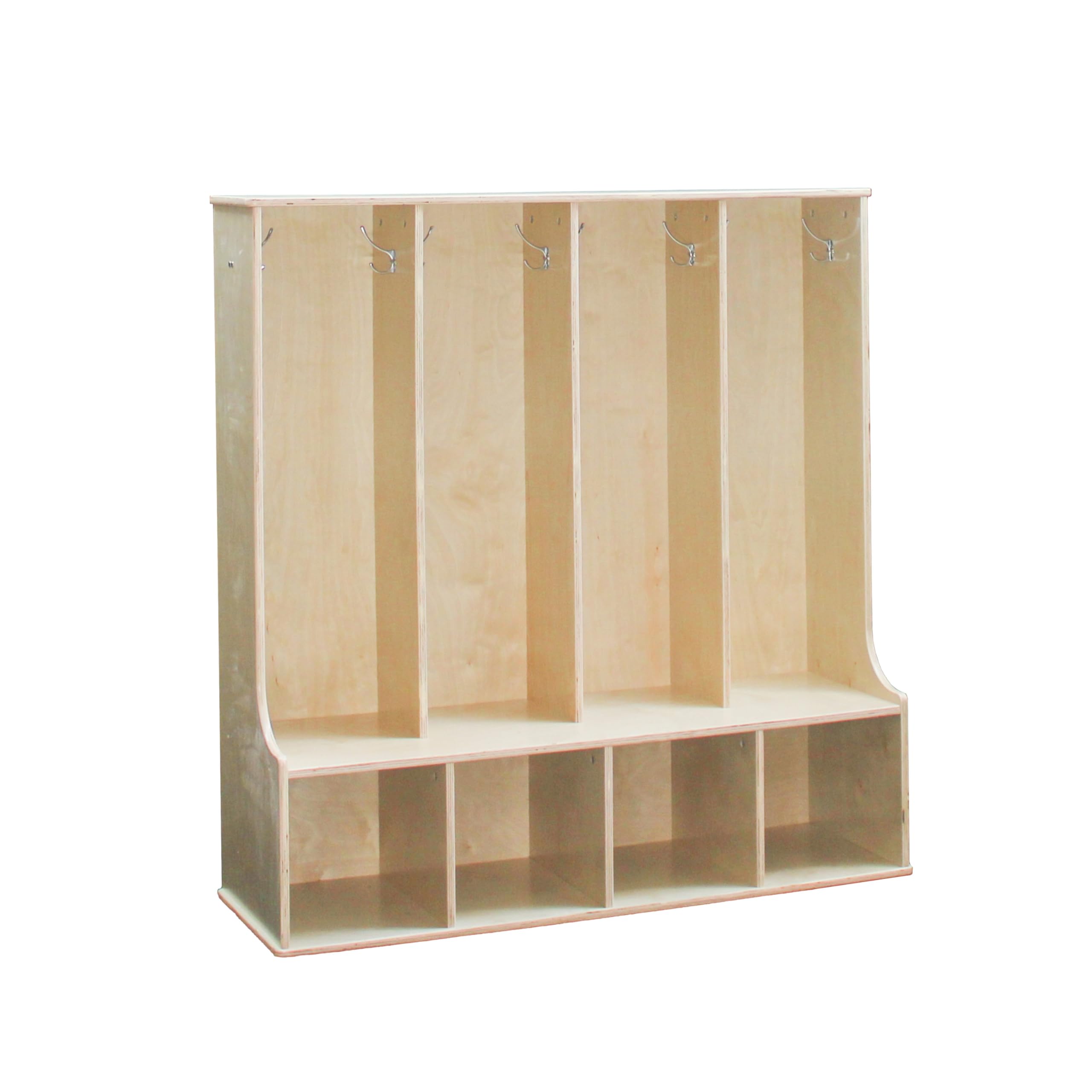 Factory Direct Partners 13139-NT Natural Birch 4-Section Coat Locker with Bench, Storage Cubbies & Coat Hooks - Perfect for Schools, Gyms & Entryway Organization