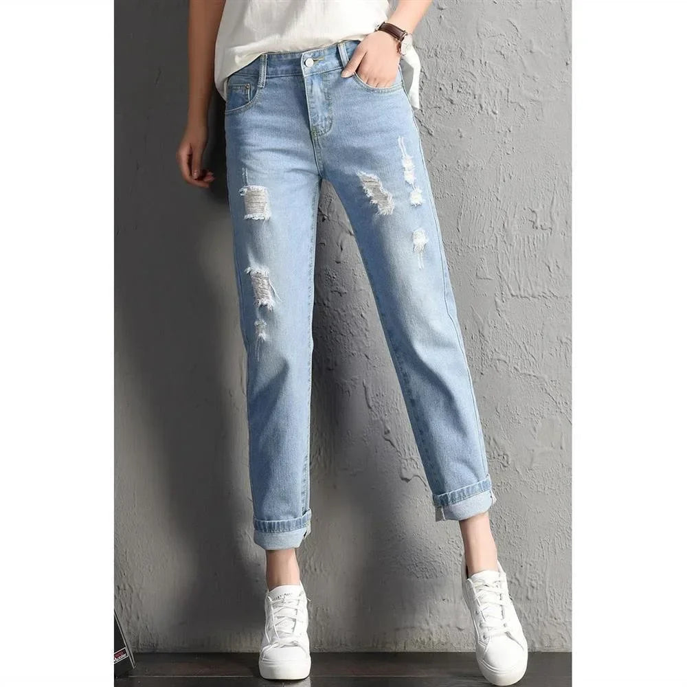 Women's High Waisted Vintage Ripped Jeans - Sexy Casual Denim Pants with Distressed Holes | Perfect for Streetwear, Night Out & Everyday Fashion