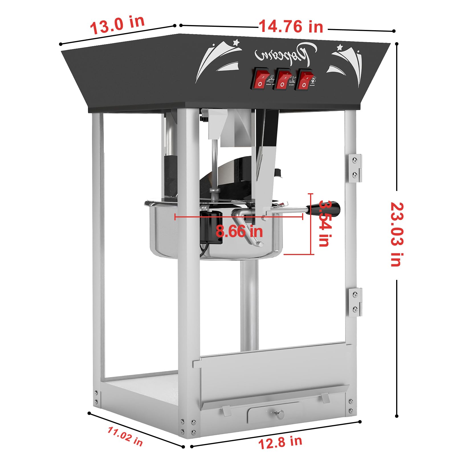 Commercial Popcorn Maker Machine - 12 Ounce Stainless Steel Kettle with Tempered Glass & Warming Deck - 900W Countertop Popcorn Popper for Home Theater, Movie Nights, Parties, Events & Carnival Snack Stands
