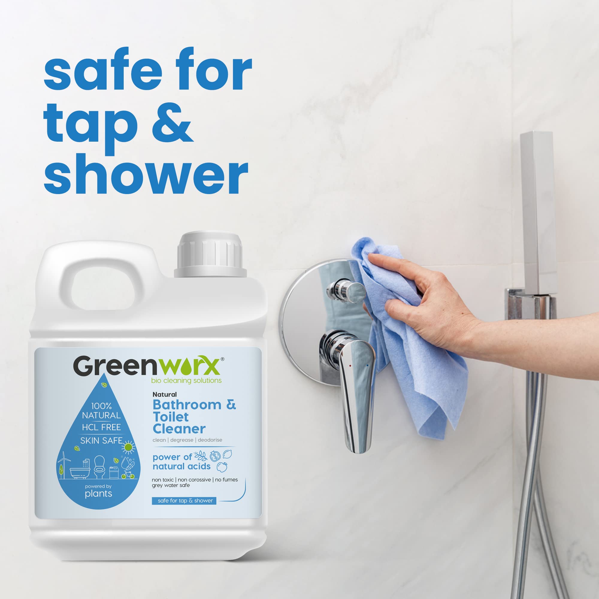 Greenworx Natural Bathroom & Toilet Cleaner Liquid - 5L Eco-Friendly Disinfectant | Plant-Based, Non-Toxic, Biodegradable Formula | Safe for Taps, Showers & Septic Tanks | Perfect for Daily Bathroom Cleaning & Stain Removal