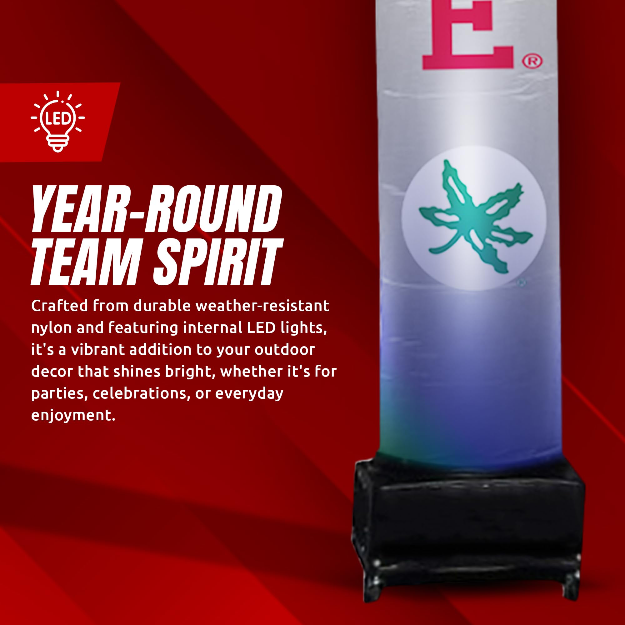 NCAA Ohio State Buckeyes Football LED Inflatable Tube Guy with Built-in Blower - 6ft Tall Wacky Waving Sports Fan Decoration for Game Day Parties, Tailgating & Outdoor Events