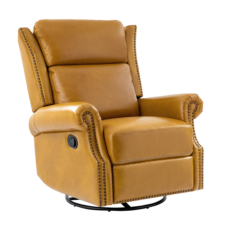 Martina Genuine Leather Manual Swivel Glider Recliner Chair - Comfortable Living Room Seating for Relaxing, Reading & Nursing