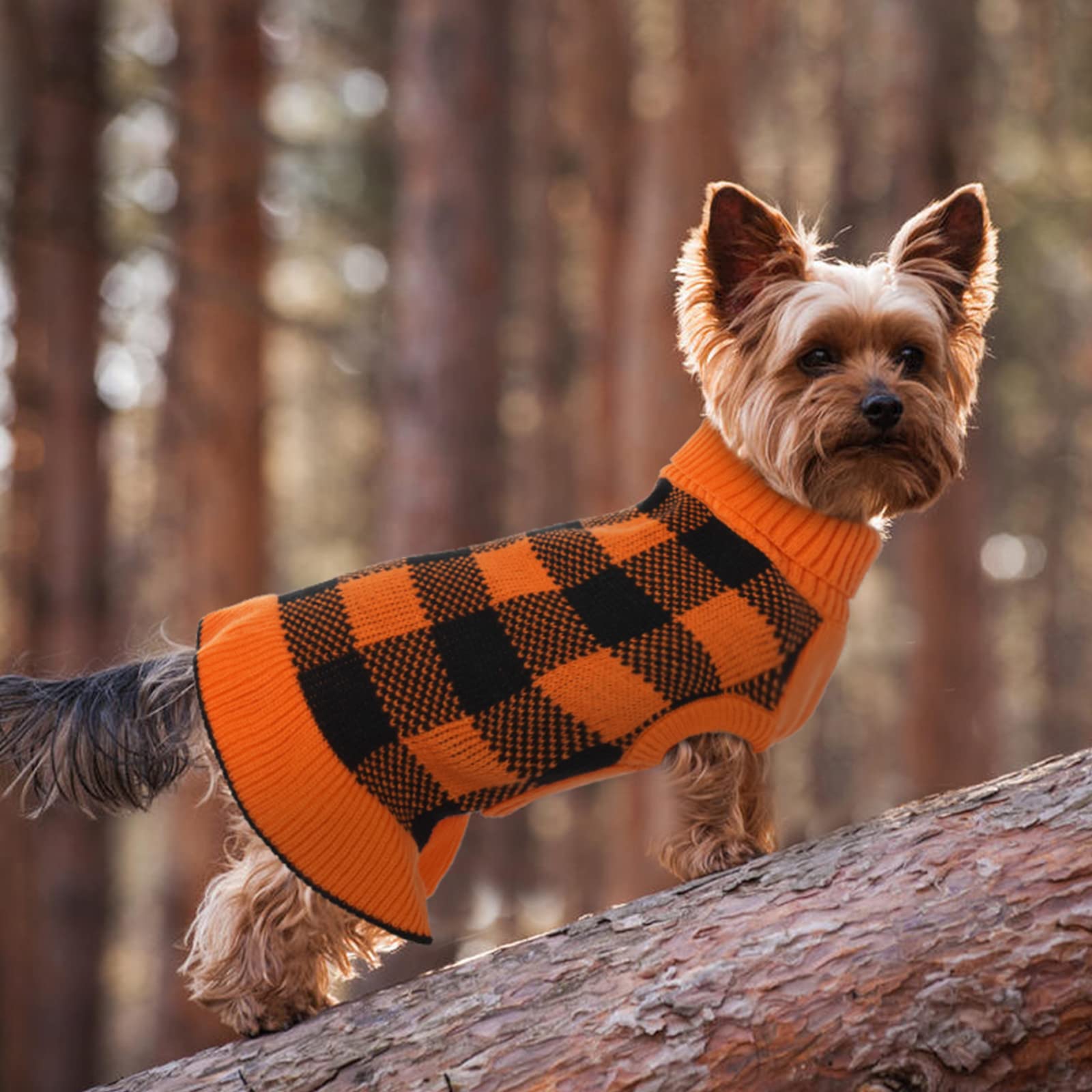 Lelepet Dog Sweater - Warm Turtleneck Pullover Knit Plaid Halloween Costume for Small to Large Dogs, Yorkies, Orange | Cozy Winter Outfit & Holiday Pet Fashion